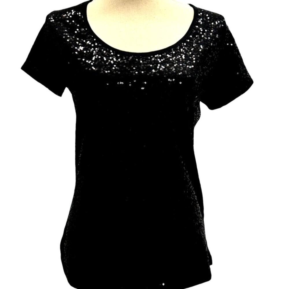 SEQUINS!! Black Short Sleeve Sequin T-Shirt, Cotton, Small, Lightweight, Fairy